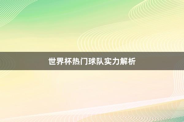 世界杯热门球队实力解析