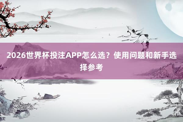 2026世界杯投注APP怎么选？使用问题和新手选择参考